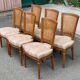Set of 6 Louis XVI style chairs with caned backs and 70s jacquard fabric.
