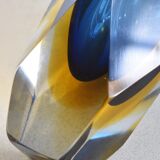 Midcentury faceted Murano glass strong blue and yellow sommerso vase