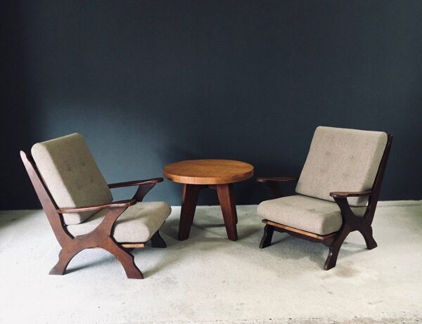 Rustic X Frame Lounge Chairs, Belgium, 1950s, Set of 2