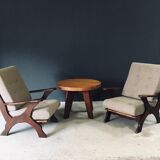 Rustic X Frame Lounge Chairs, Belgium, 1950s, Set of 2
