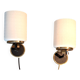 Pair of wall lights in gilded brass, black metal and opaline, 1960