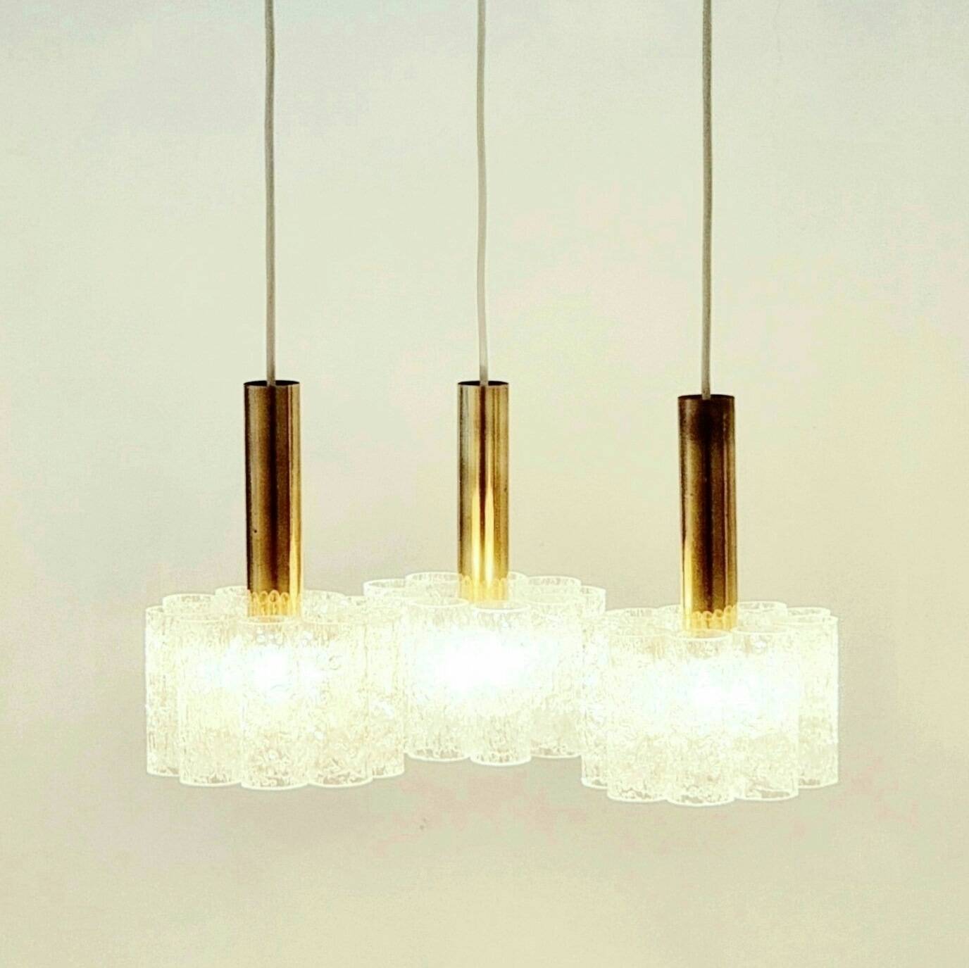 Mid-Century Modern Murano Ice Glass Triple Pendant Light from Doria, 1960s
