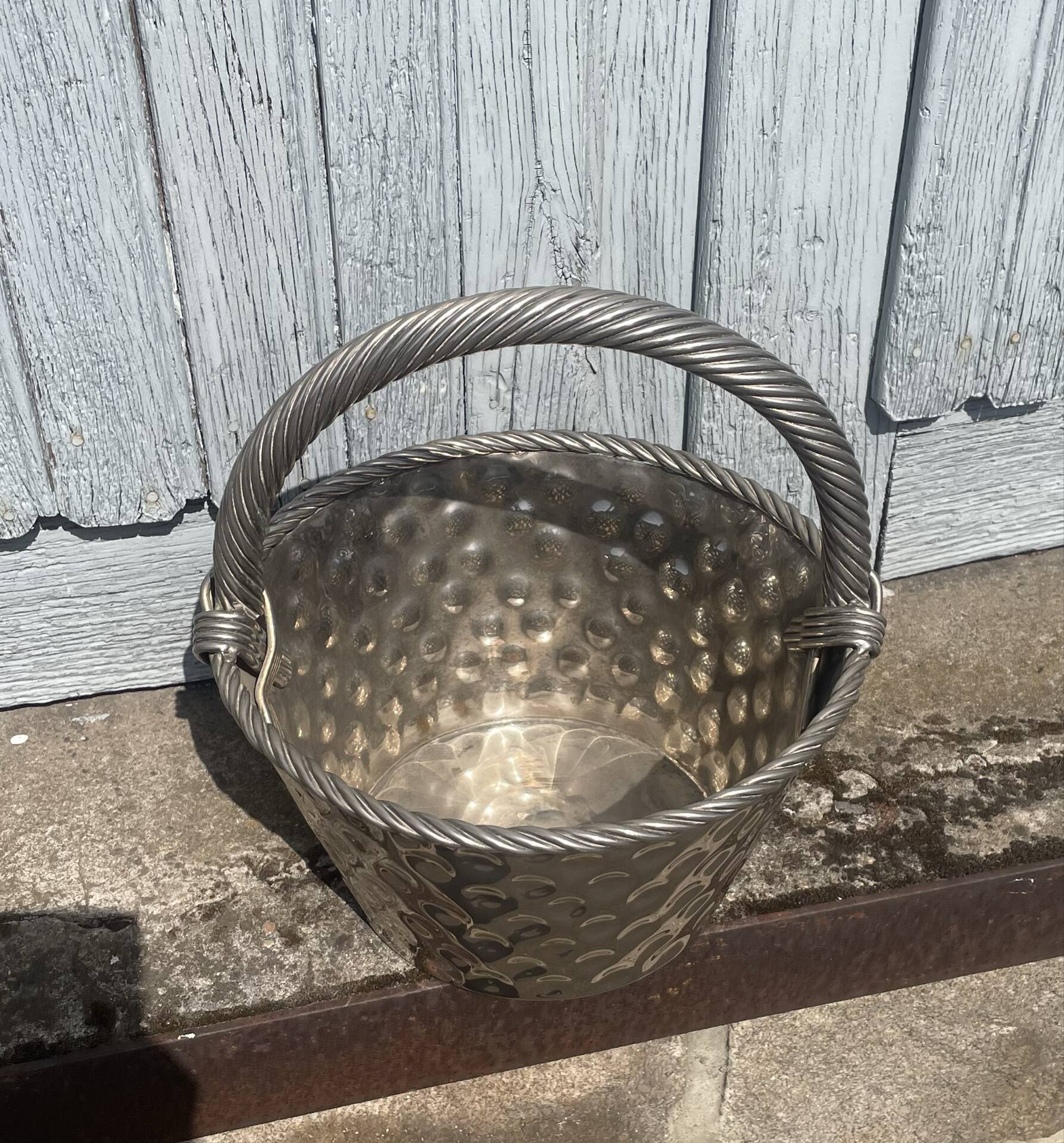 Vintage French Silver Plated Dimpled Basket