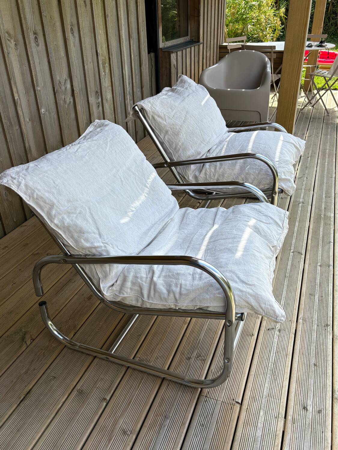 Pair of reupholstered armchairs from the 1970s.