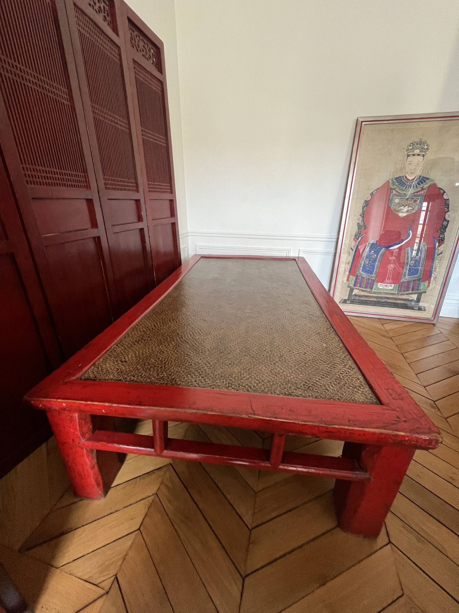Vintage old opium bed in wooden rice straw cane