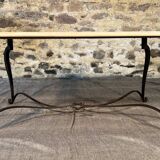 Table basse en fer forgé et plateau en chene brut