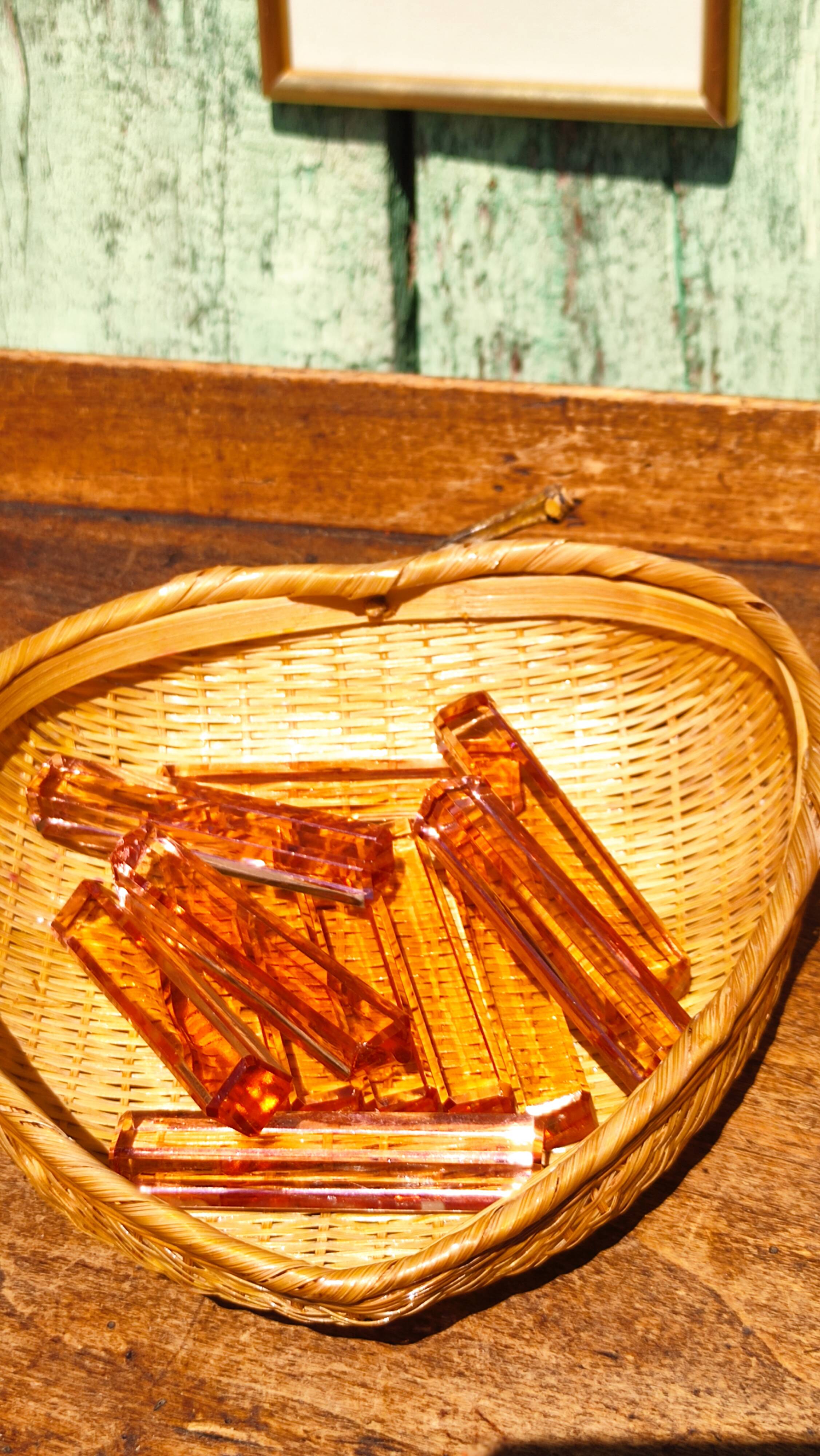 Ten pink glass knife holders