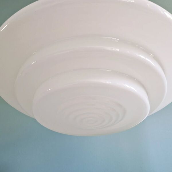 Suspension Bauhaus XXL en opaline blanche, années 1930