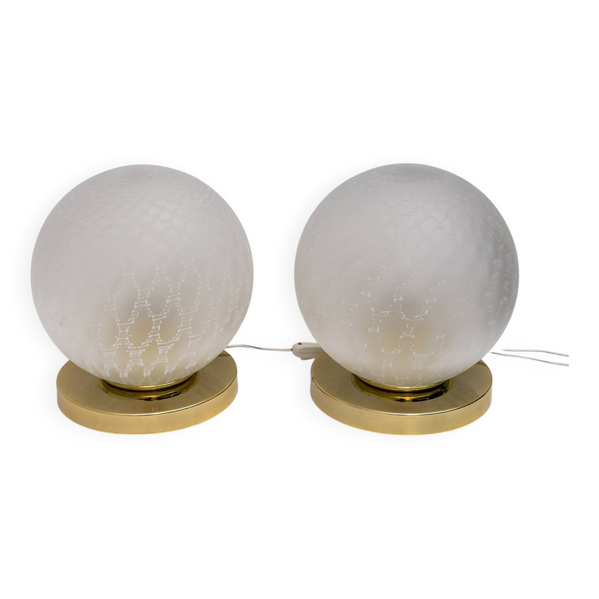 Paire de lampes de table boule en laiton et verre de Murano, style italien moderne du milieu du siècle