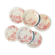 6 vintage pink Shabby dessert plates seen from the east