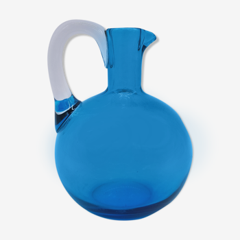 Blue blown glass pitcher