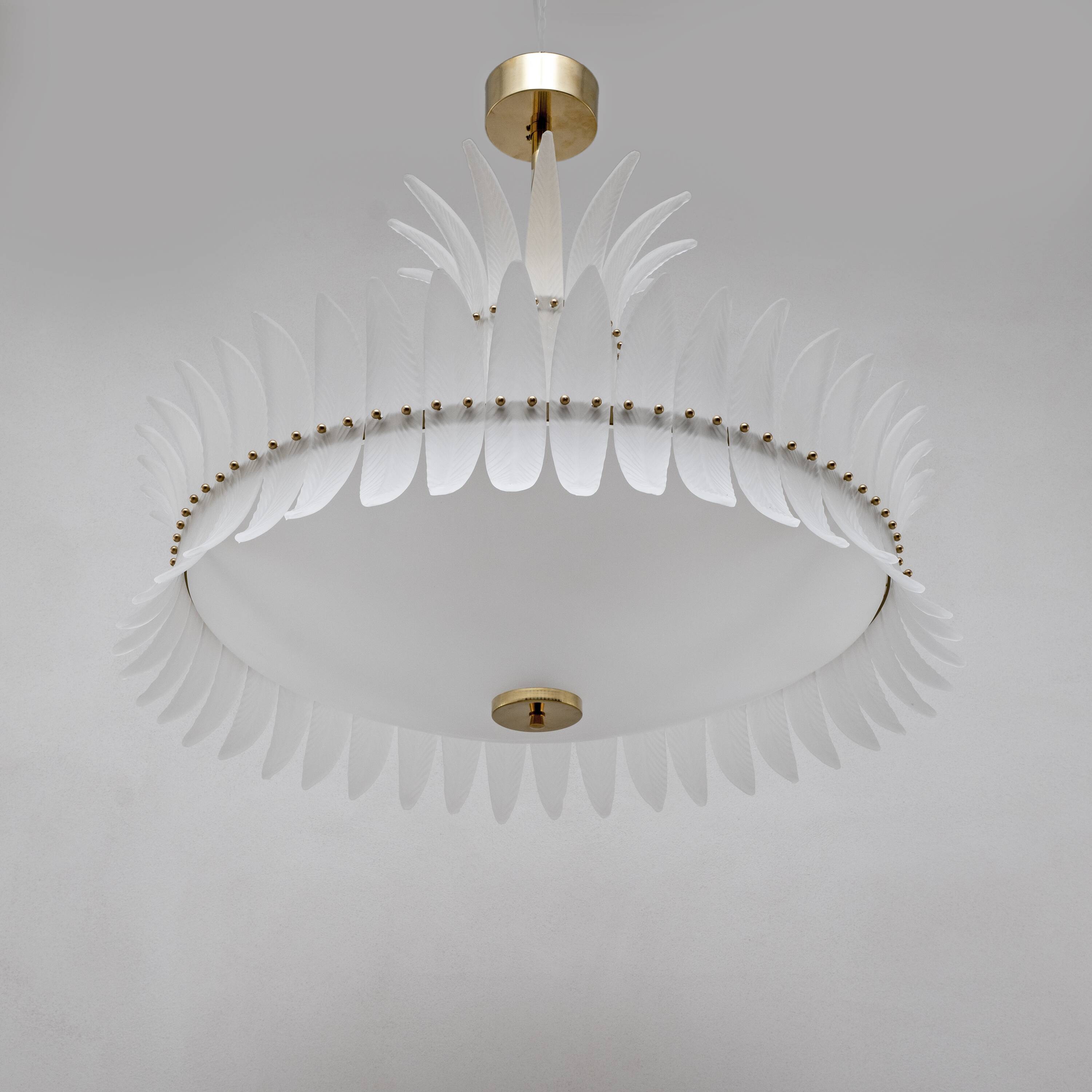 Italian Murano Glass Feather Chandelier with Brass Details