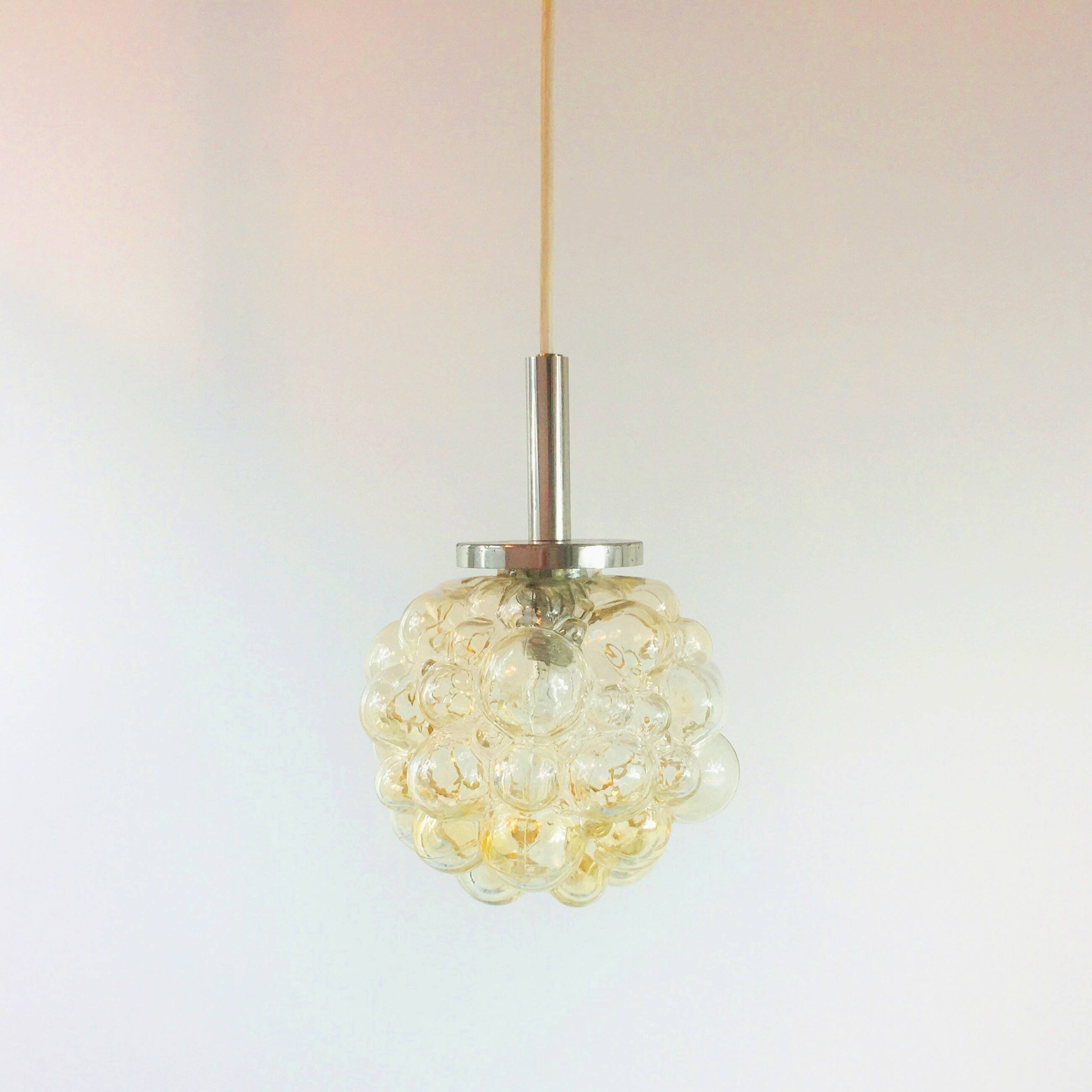 Mid Century Modern Amber Bubble Glass Pendant or Ceiling Light by Helena Tynell for Limburg, Germany