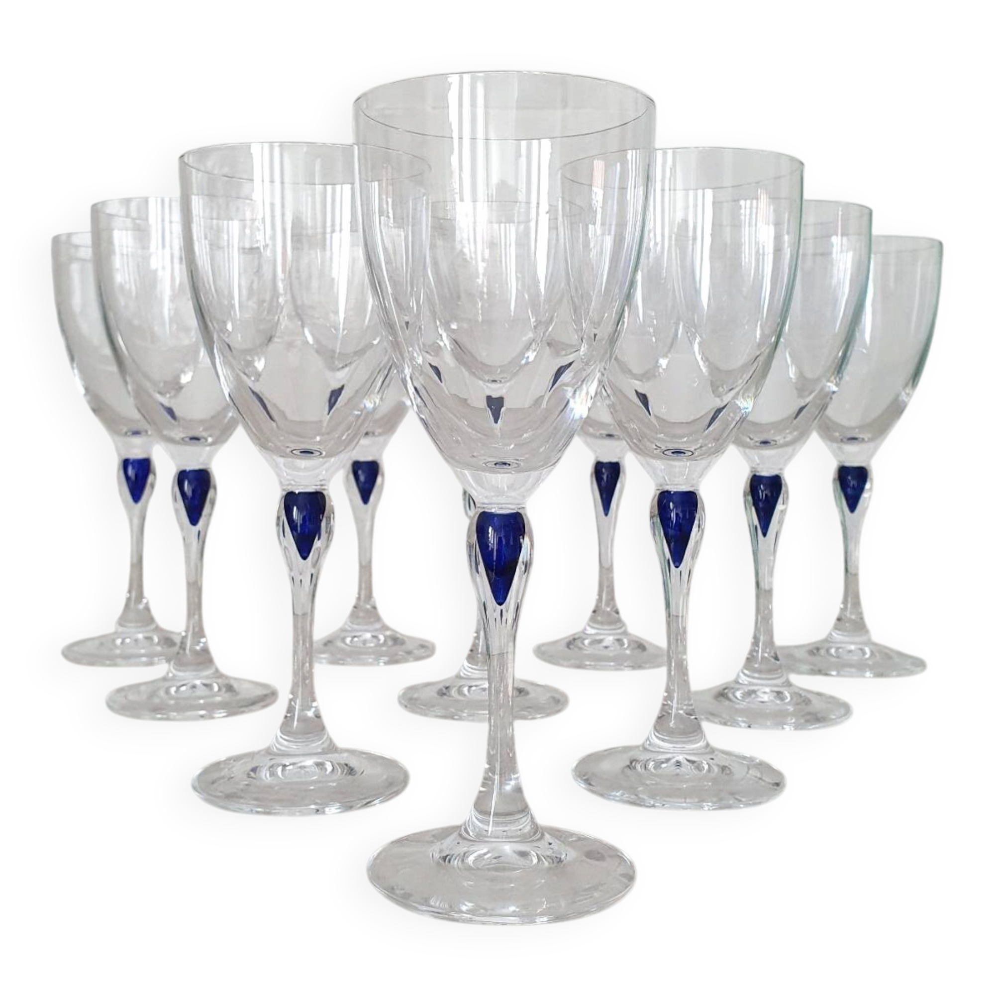 10 Crystal d'Arques glasses model Venice Sapphire blue