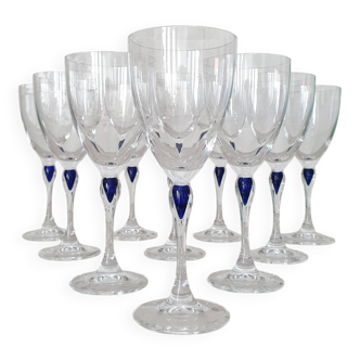 10 Crystal d'Arques glasses model Venice Sapphire blue