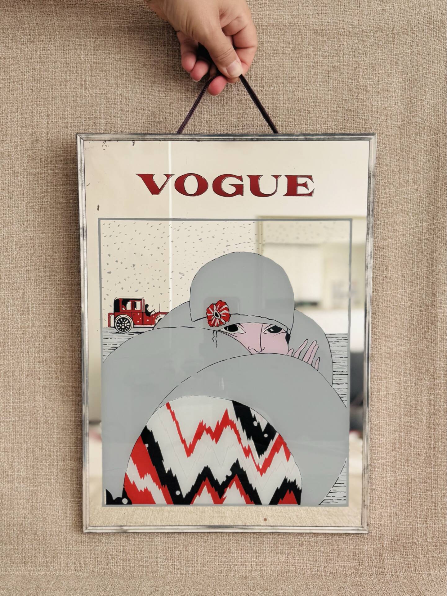 Silkscreen mirror Vogue cover from 1919, 60s 70s.