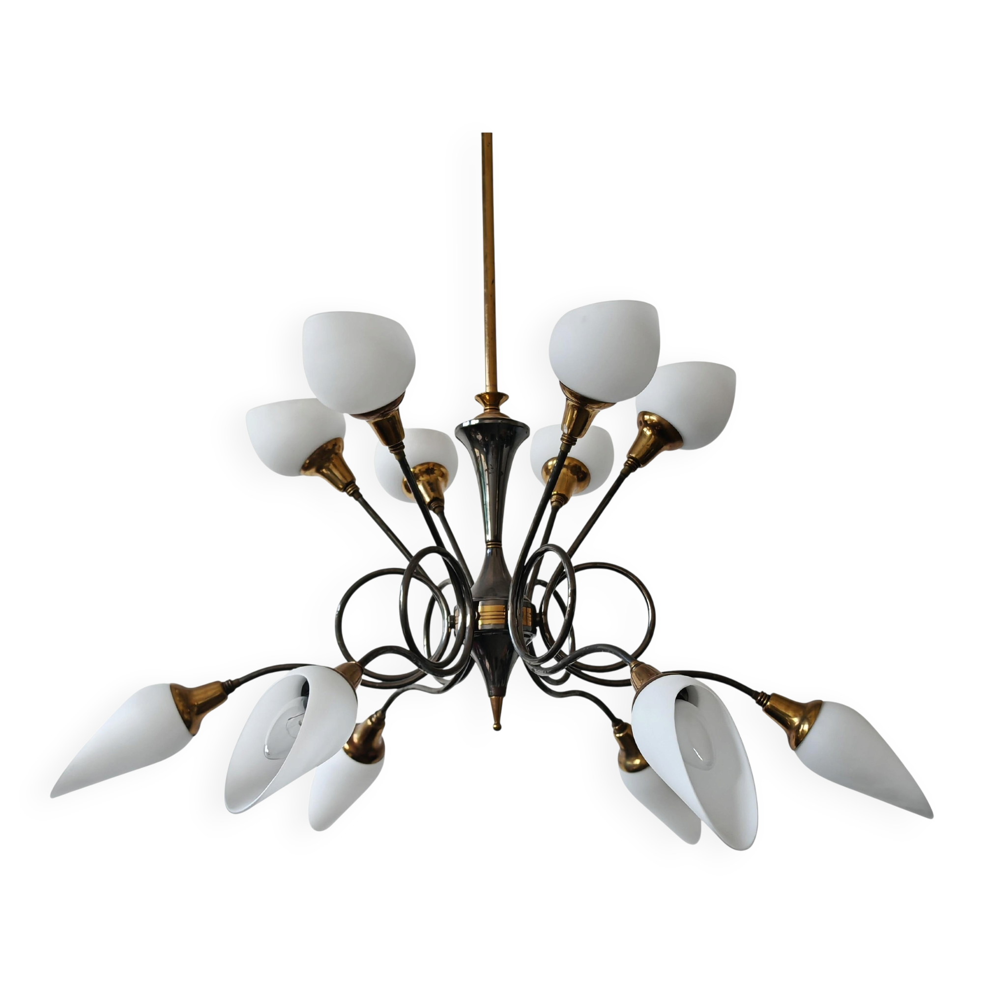Lustre MiSiècle 12 Brass Arms attributed to Arredoluce 1950s