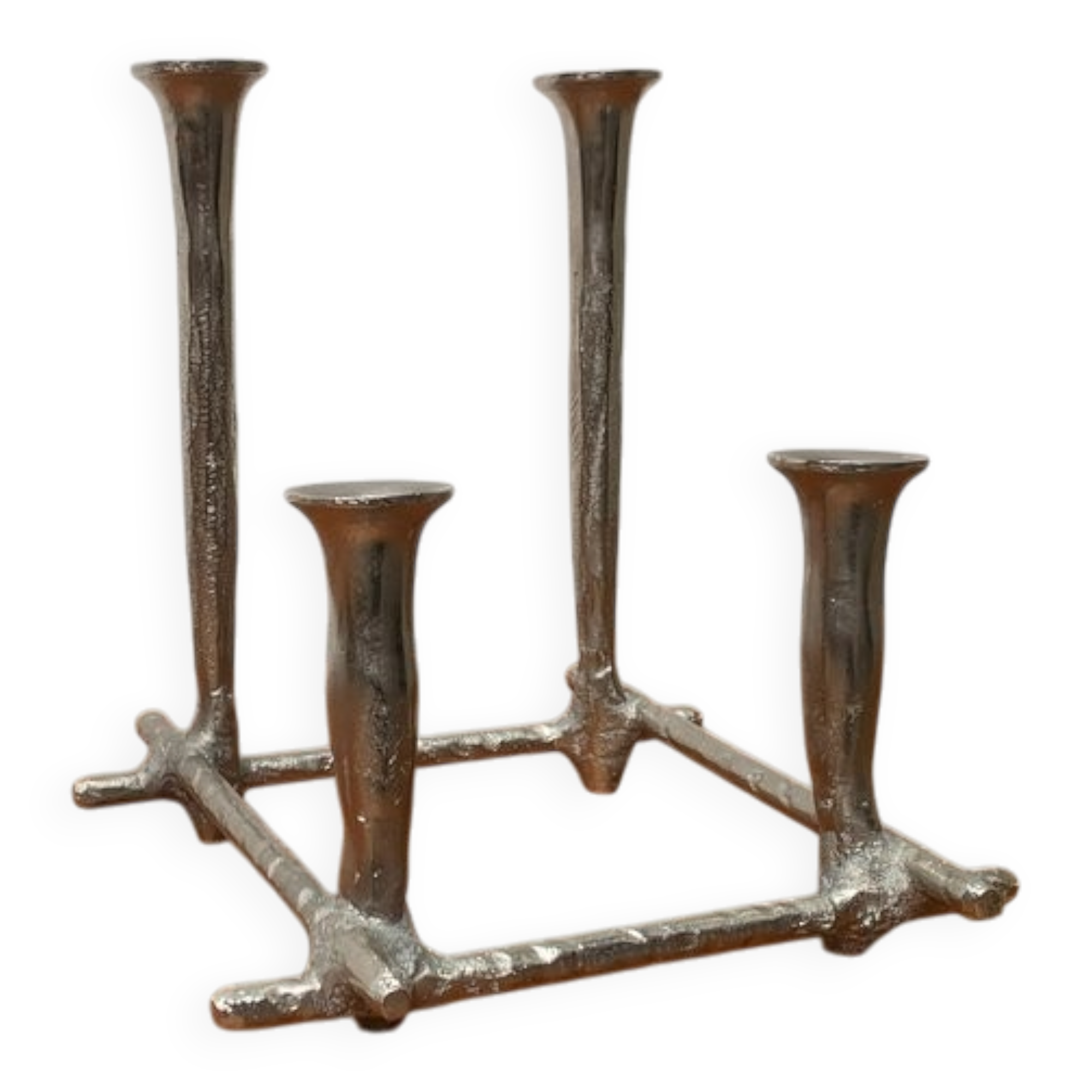Brutalist sculptural cast aluminium candlestick Danish