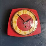 Vintage formica clock silent wall pendulum "Avron red yellow"