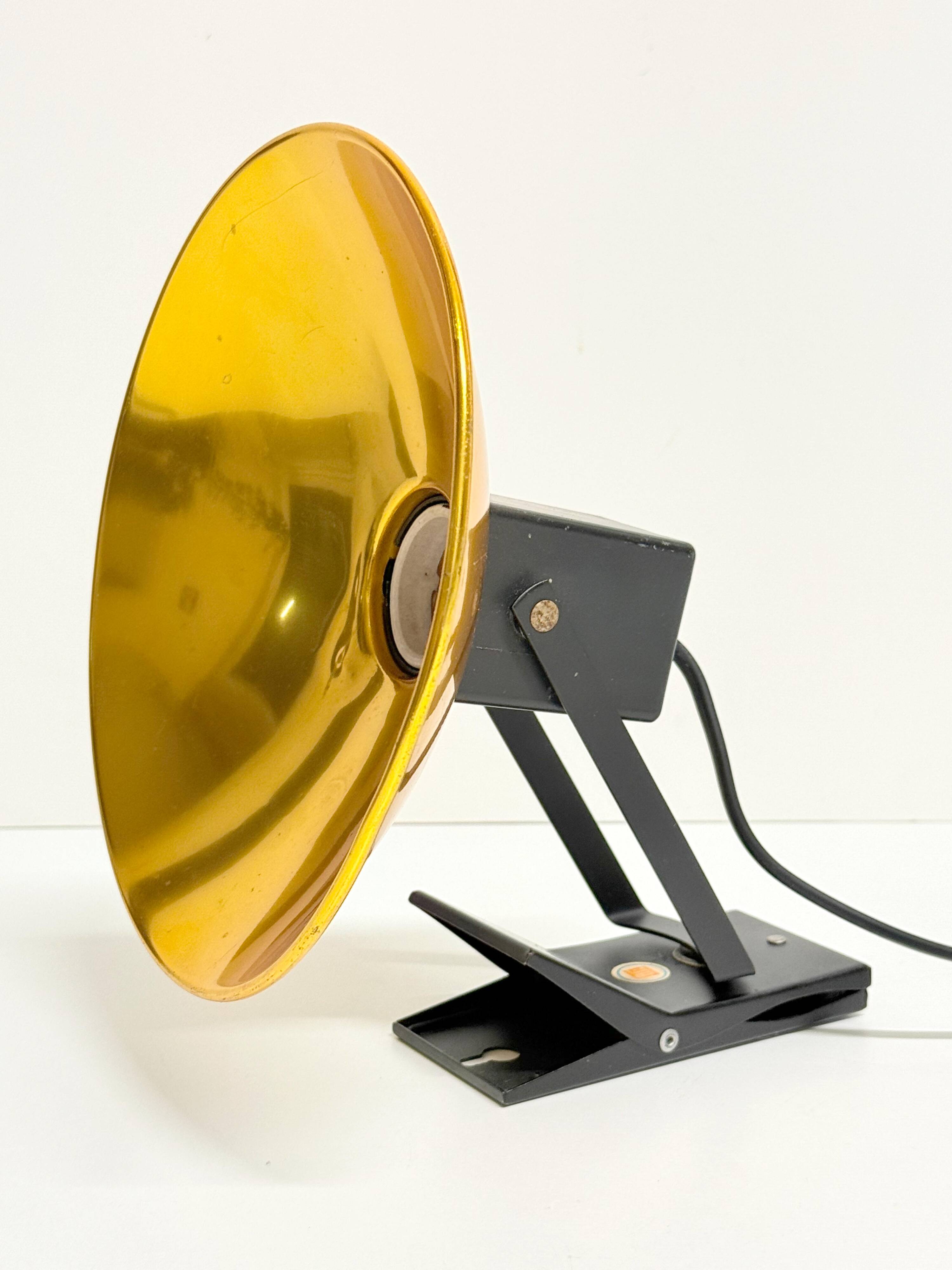 "LITA" Metal Wall Lamp Clamp Lamp with Gold Reflector Vintage 70's