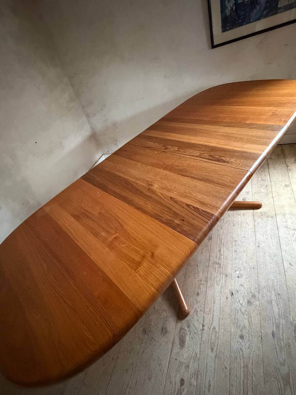 Vintage oval teak Scandinavian table with a central star base from Glostrup.