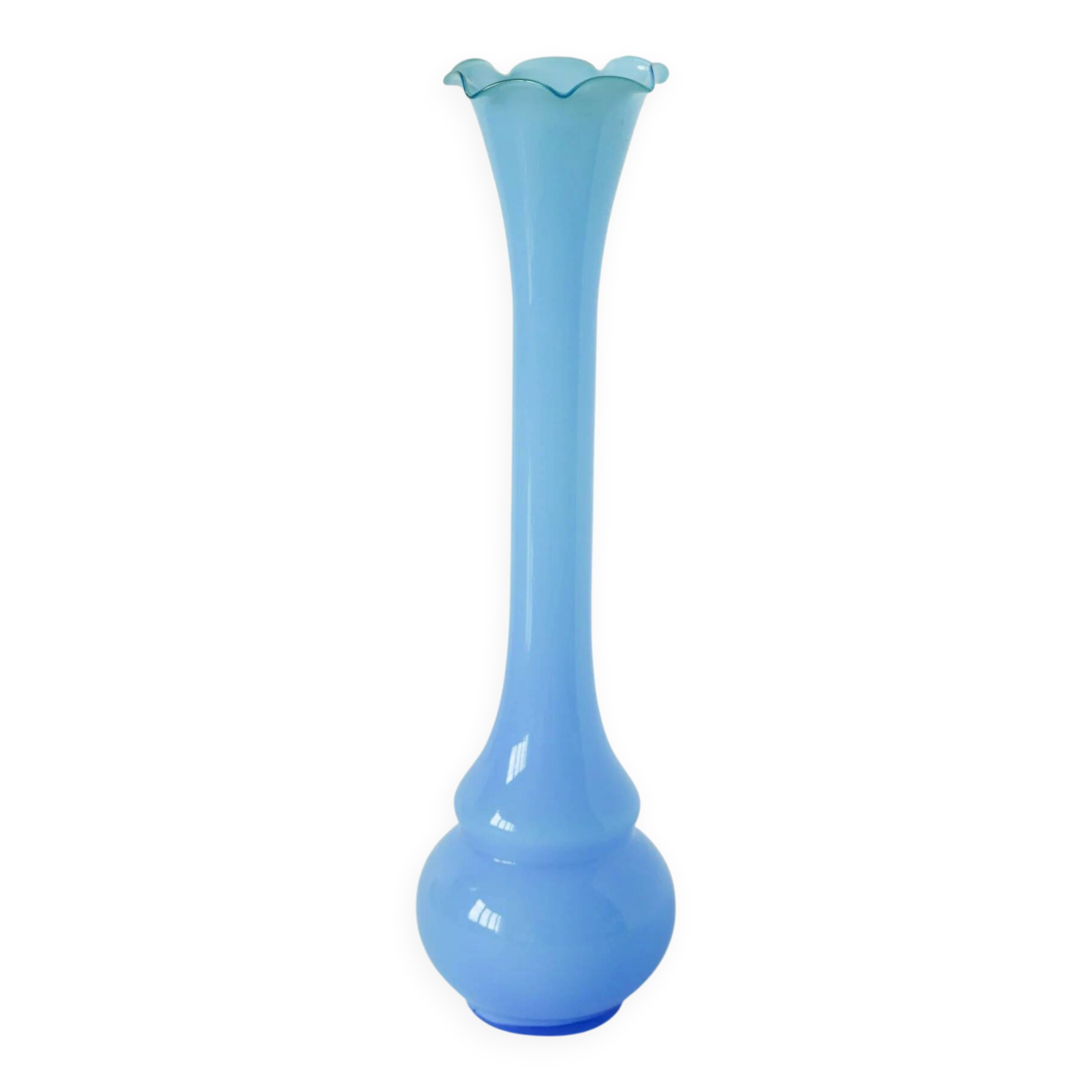 Vase en opaline dentelé, bleu ciel, 1960