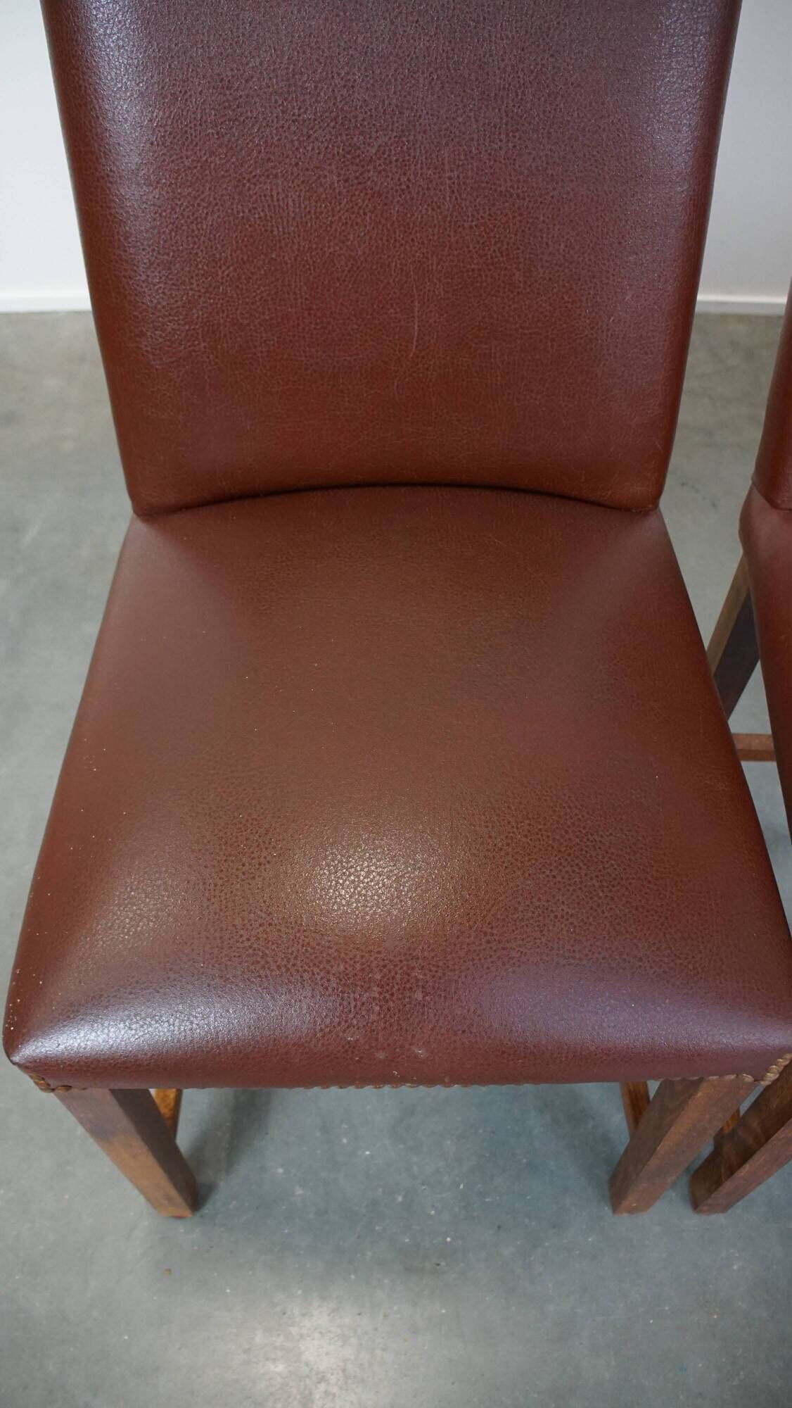 Set of 4 English style dining chairs in cognac-colored leather