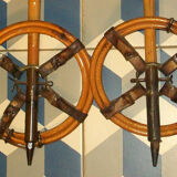 Old pair of ski reed leather stick