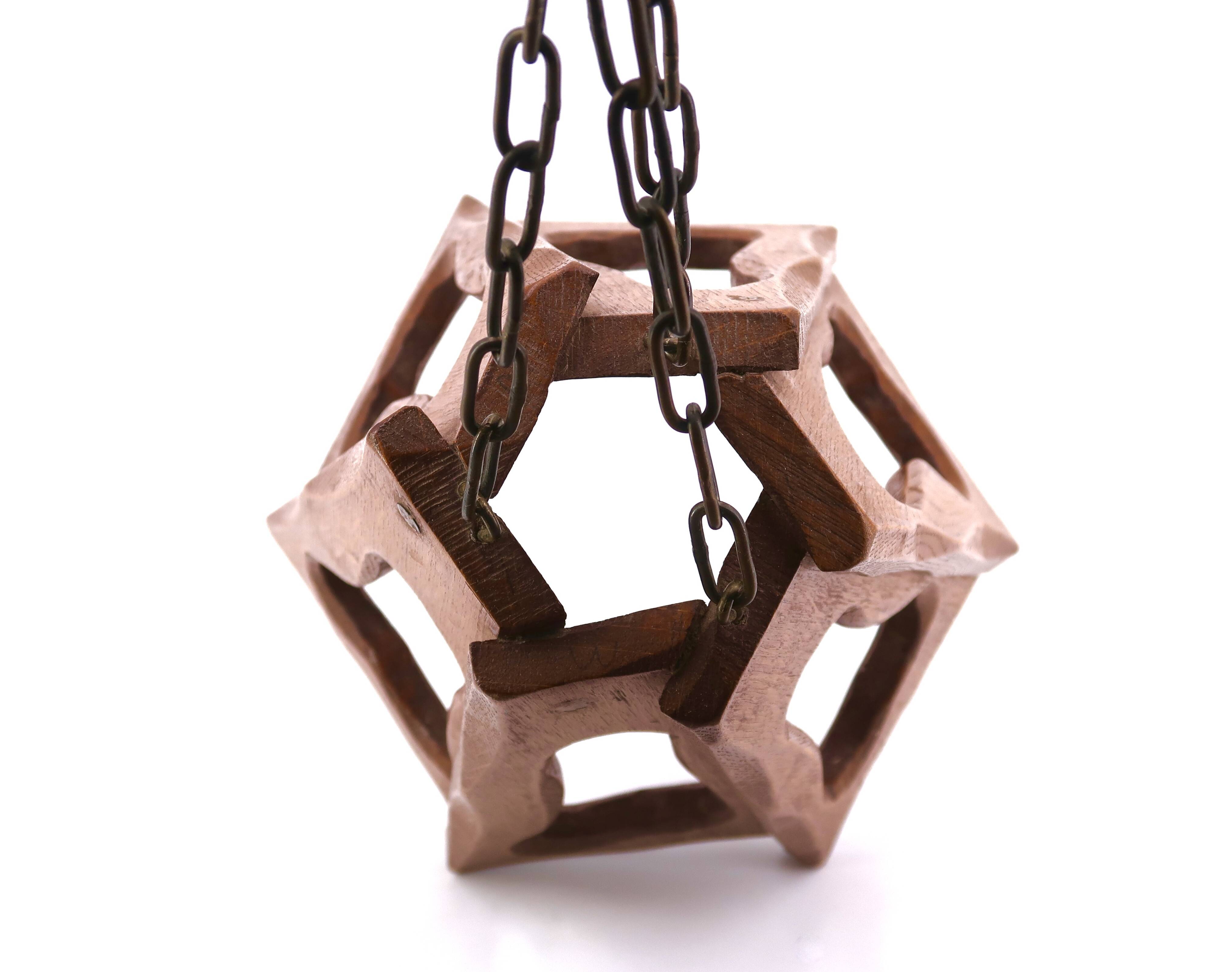 Asymmetrical wooden pendant light, 70s