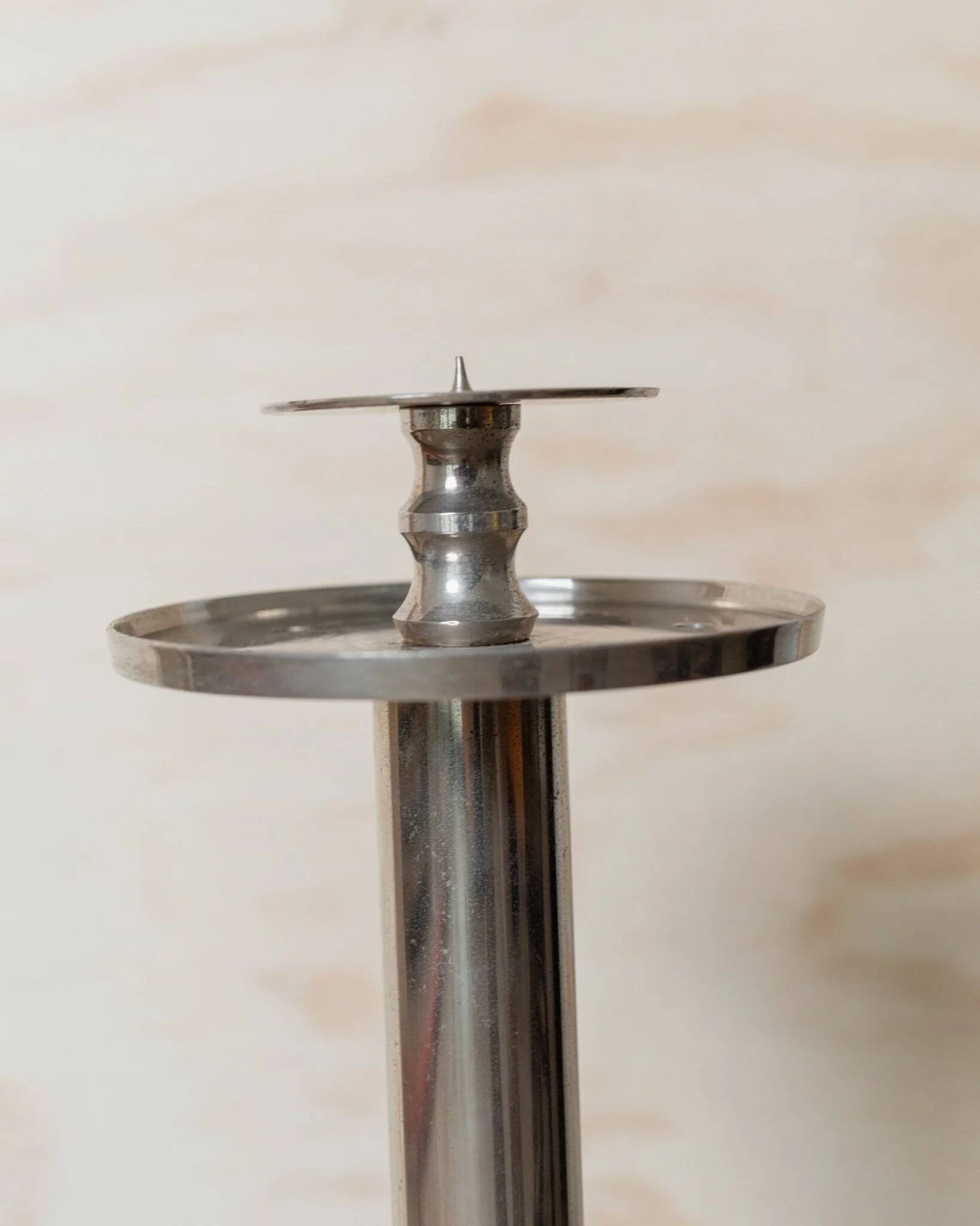 XXL Vintage Art Deco Candlestick in Silver Chrome-Plated Brass, Italy 1930s