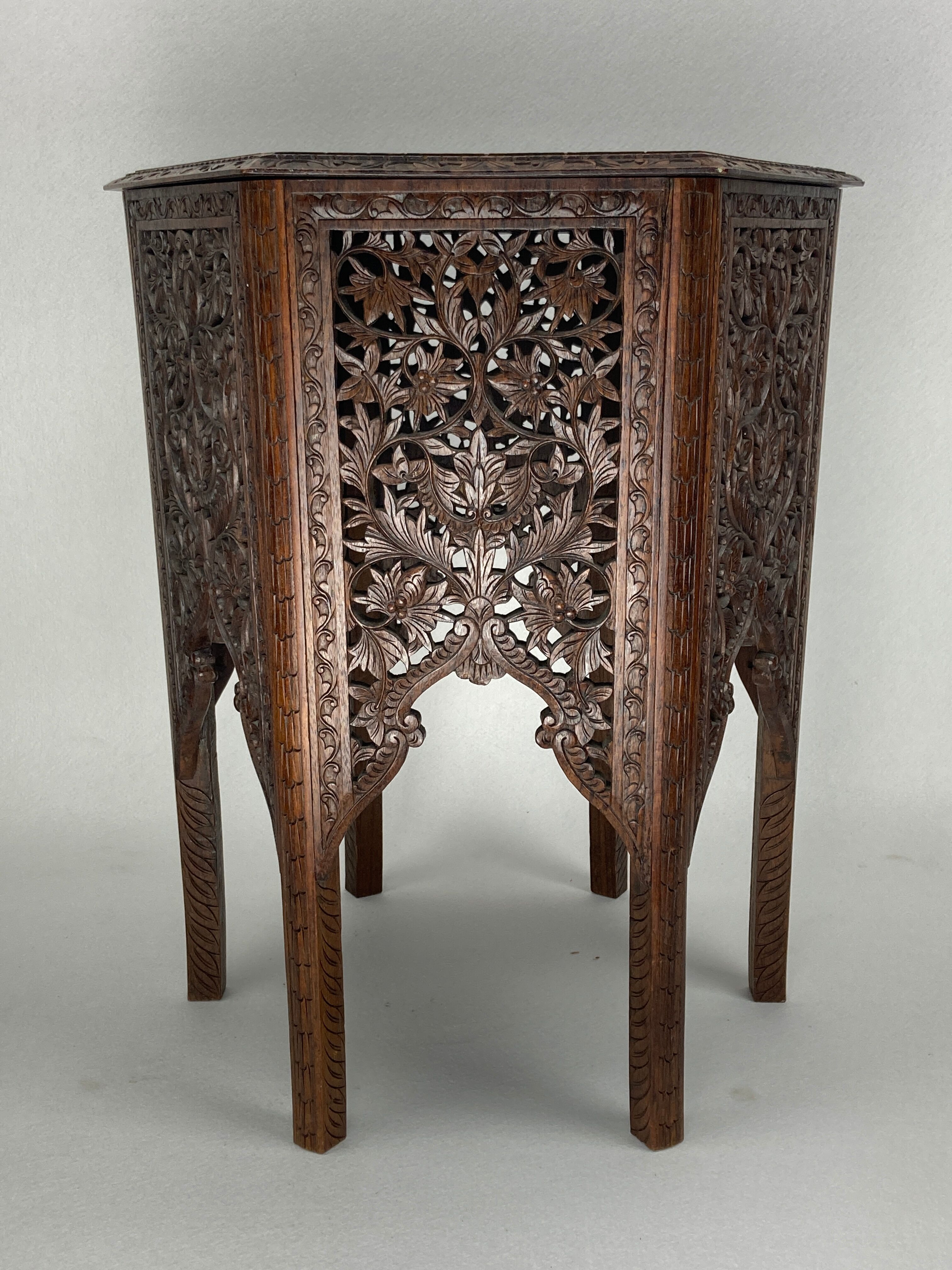 Antique 19th century burmese hand carved side or end table