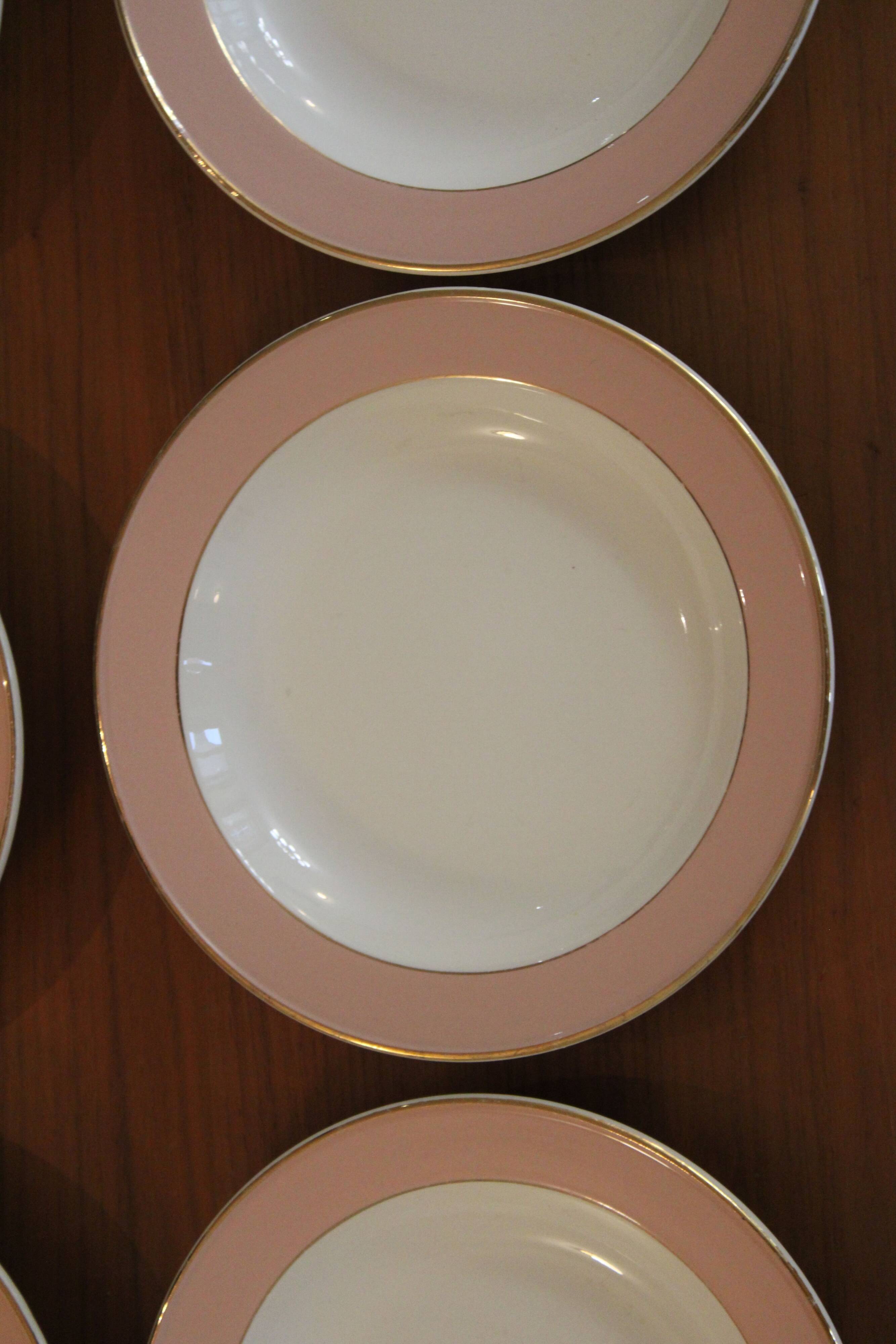 6 vintage rose gold Villeroy & Boch soup plates
