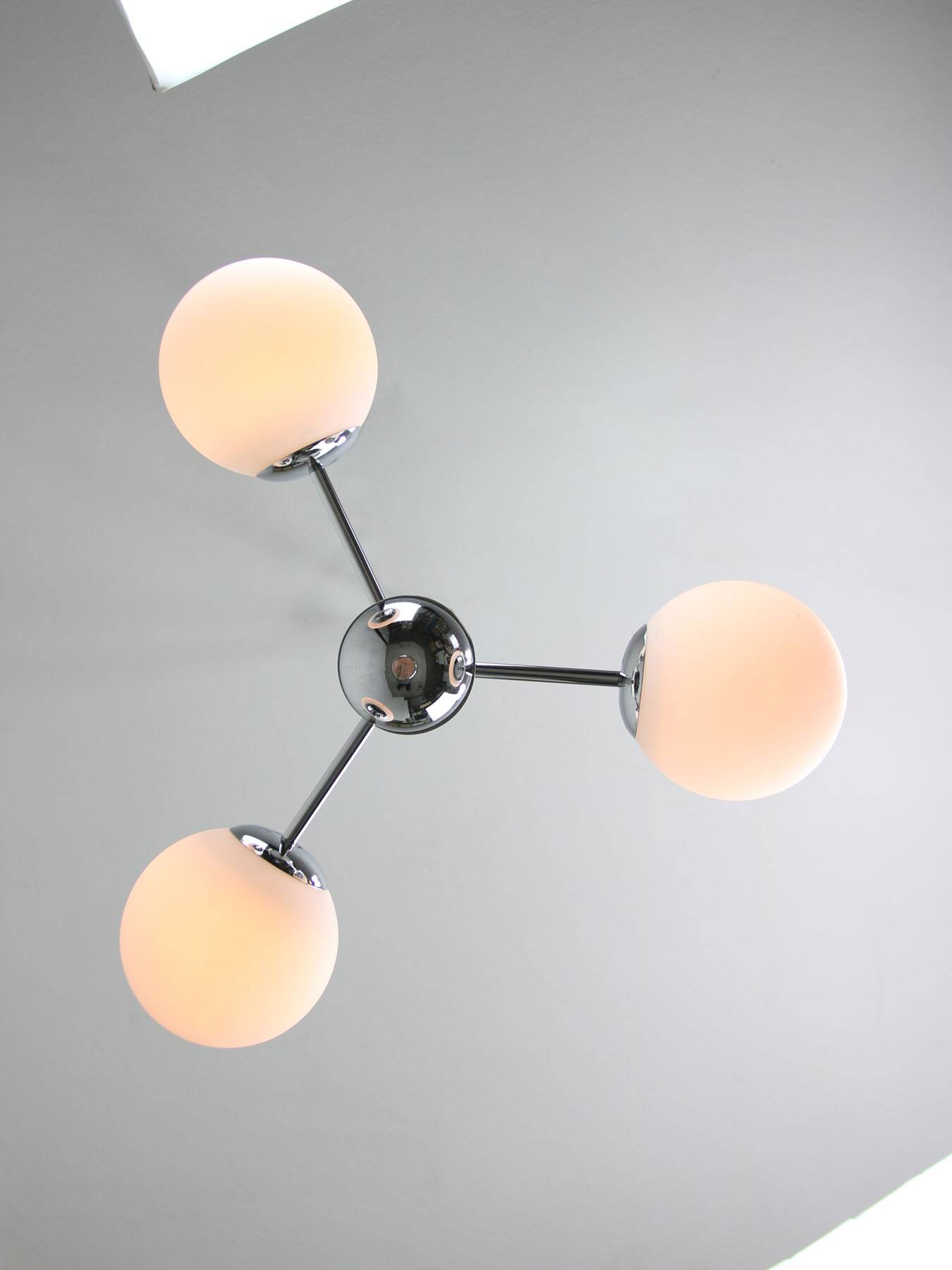 Vintage Italian Chrome and Opaline Sputnik Chandelier, 70s