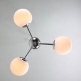 Vintage Italian Chrome and Opaline Sputnik Chandelier, 70s