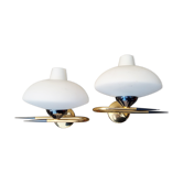 Paire d'appliques Maison Arlus, métal et opaline, vintage, années 50