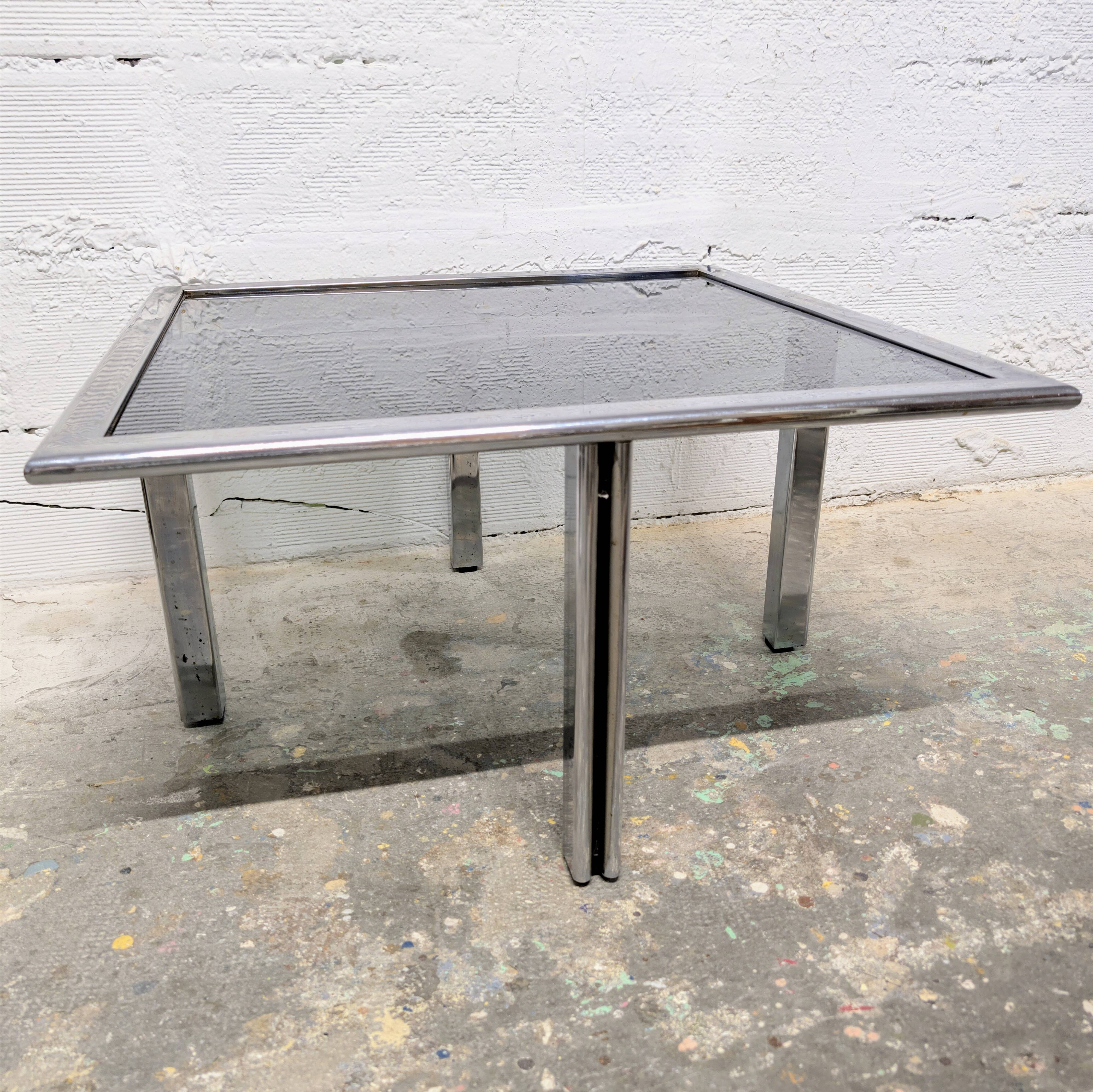 Metal and smoked glass coffee table