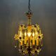 Chandelier en bronze avec fleurs en perles de cristal des années 1950
