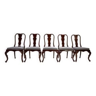 Lot de 5 chaises de salle à manger en acajou de style Queen Anne, 1920