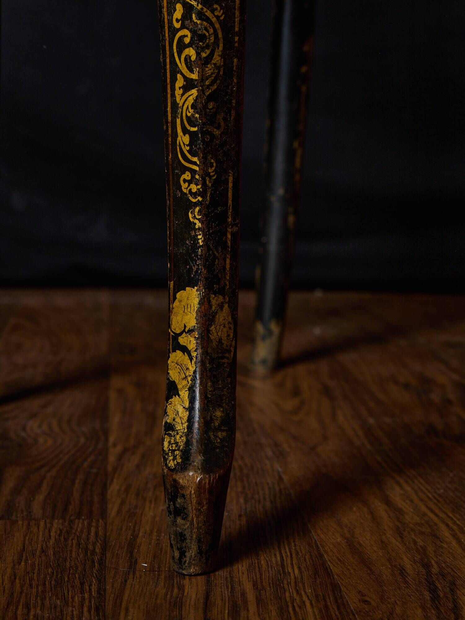 Antique black and gold lacquered chair – Napoleon III style – caned seat