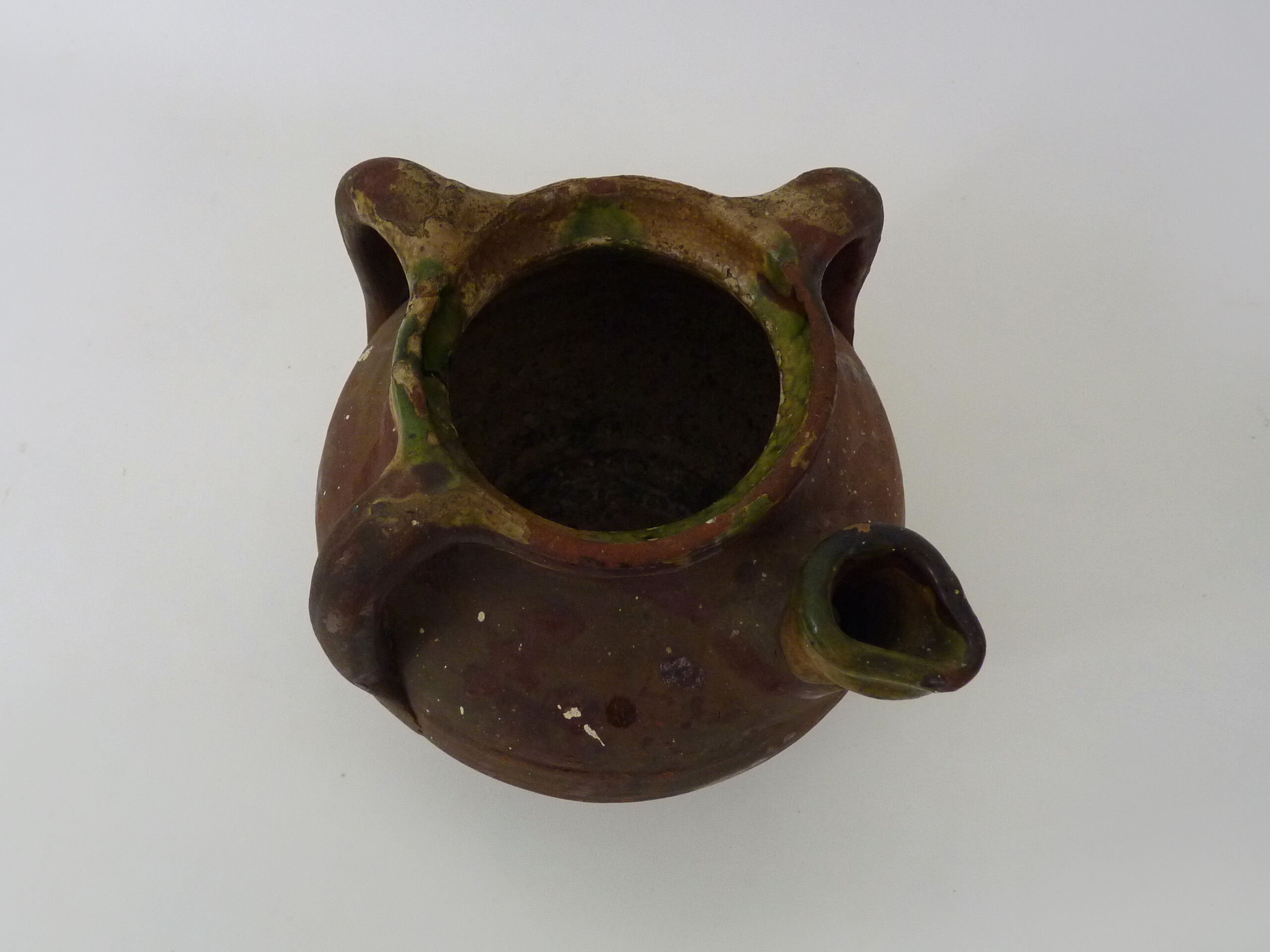 Old oil jug with 3 handles and spout. XIXth