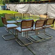 Italian brass dining set with table and chairs, 1970s, set of 9