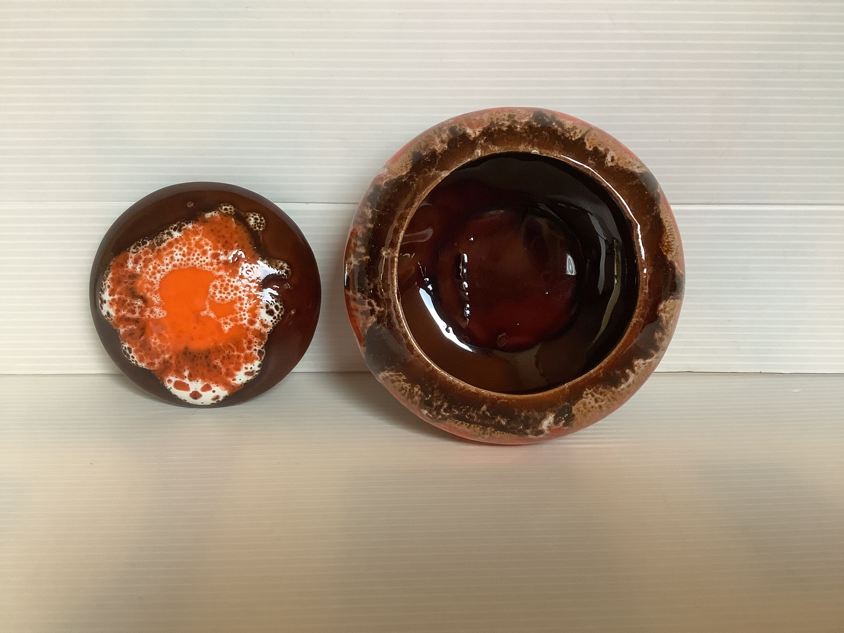Vallauris ceramic box orange brown