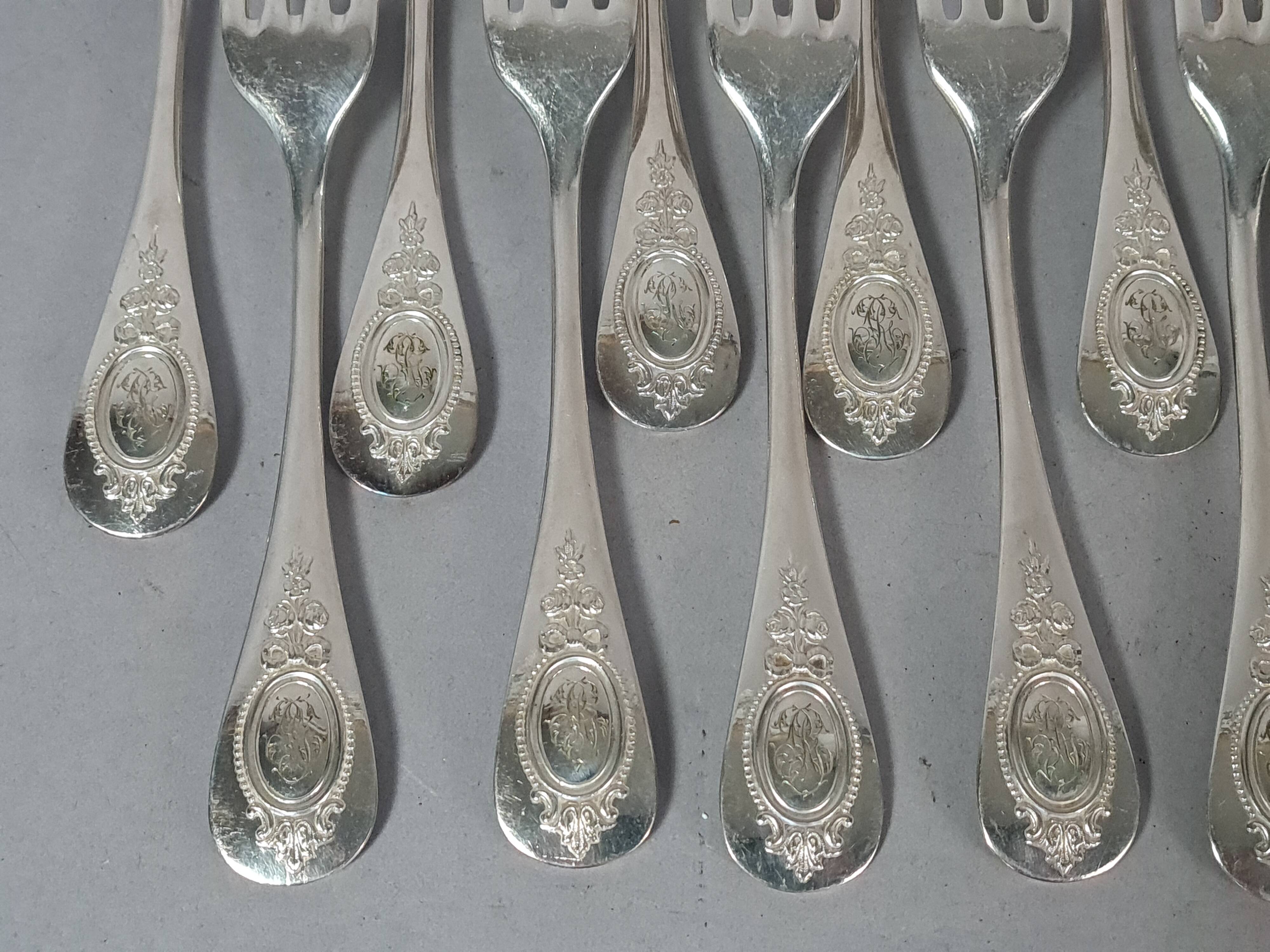 12 spoons & 11 forks Cailar Bayard (Christofle) silver-plated metal D178