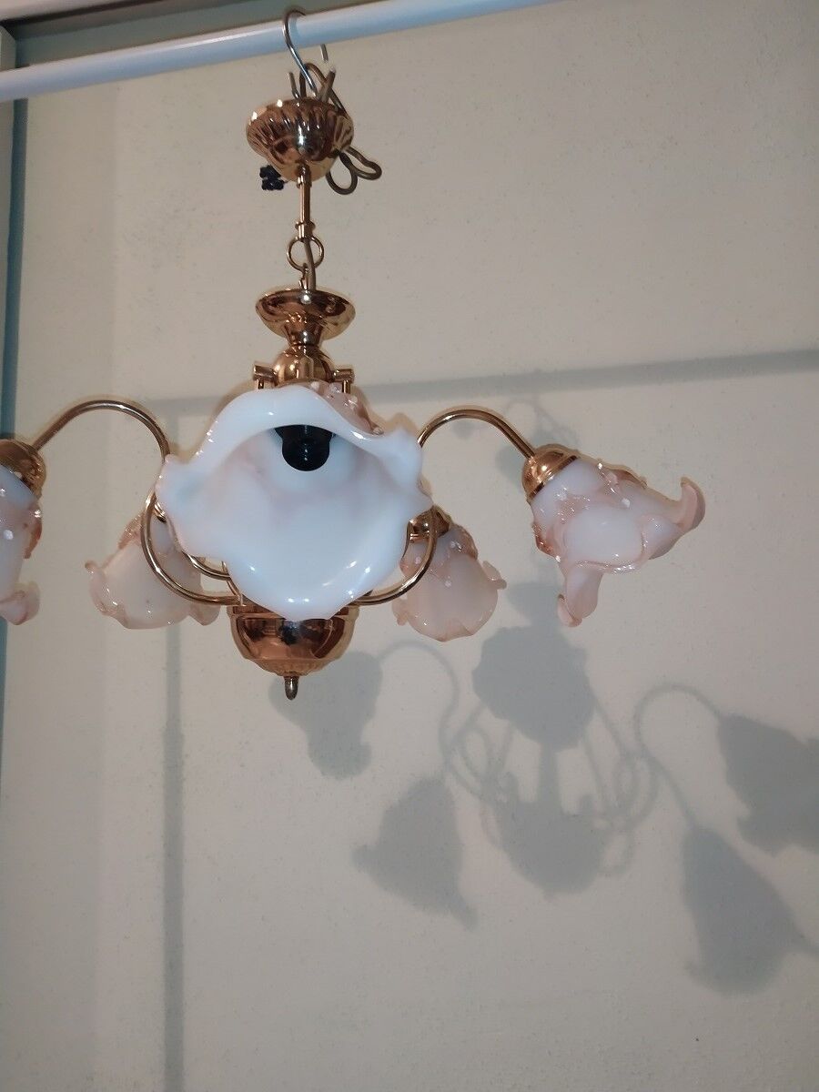 Glossy tulip swan collar chandelier with 5 golden arms