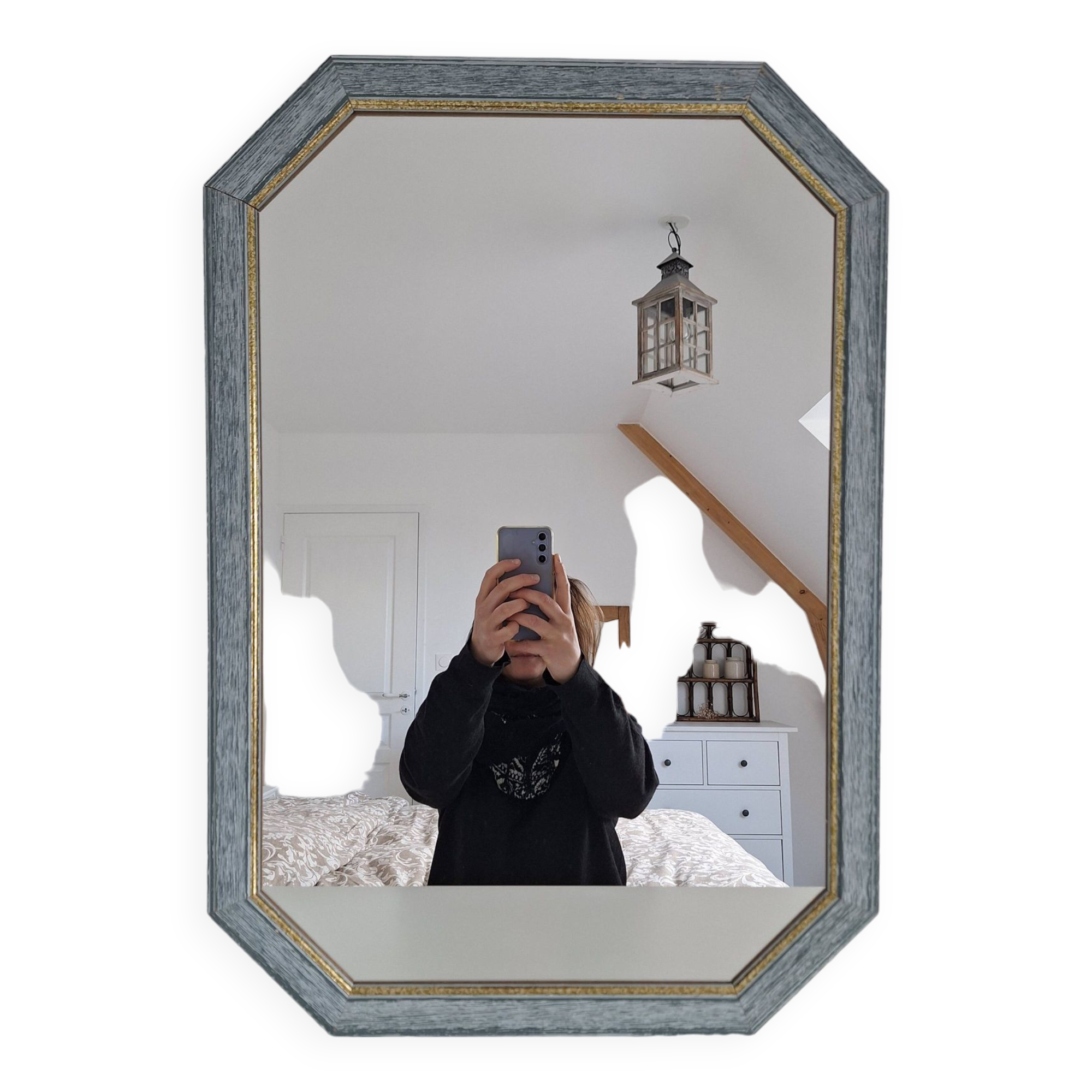 Vintage blue octagon mirror