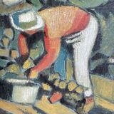 Oil on canvas signed O. Stephane, vintage painting of a grape harvest scene.