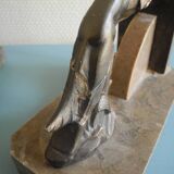 Paire de serre-livres lévriers Art déco en bronze et marbre