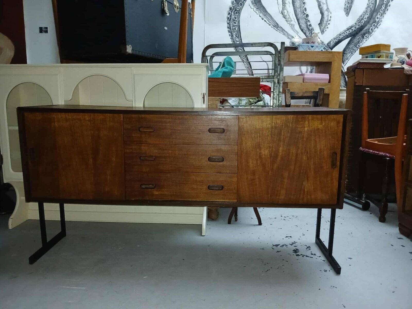 Mid-century modern sideboard in teak with metal legs, 1960s