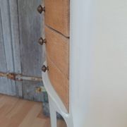 Table de chevet vintage en bois naturel à 3 tiroirs