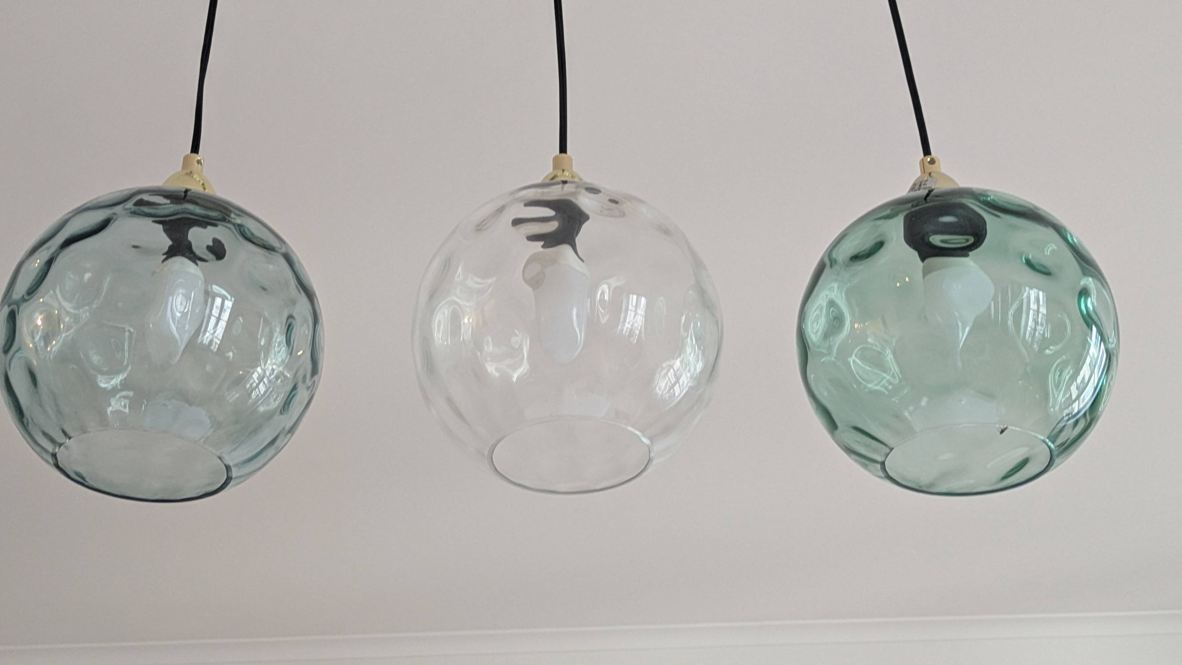 Made globe pendant lamp 3 lights – brass & green glass